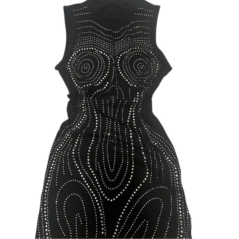 Shein Black Icon Rhinestone Dress